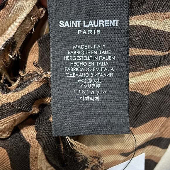 Saint Laurent Scarf Animal Print Striped Brown Modal Cashmere Large Retail $750 - Picture 6 of 8